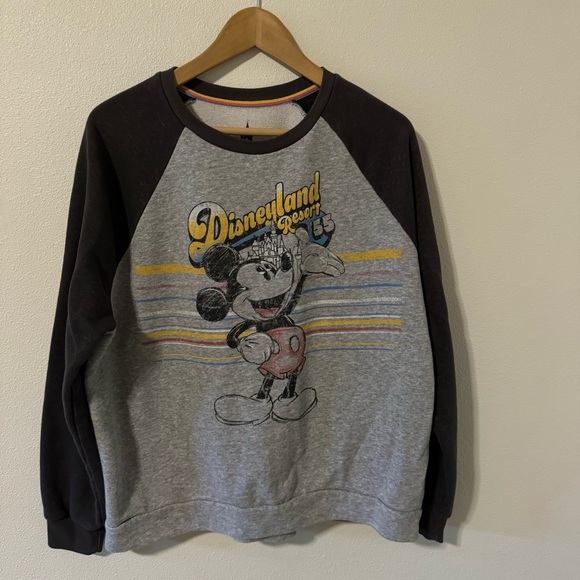 Disney Parks Disneyland Resort Mickey Mouse Raglan Crew Sweatshirt Gray-1X - Picture 1 of 8